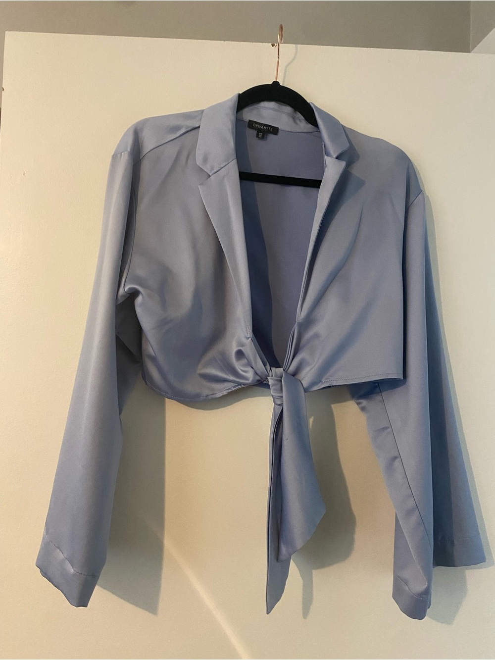 Dynamite Light Blue Cropped Tie-Front Button-Down Shirt